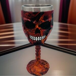 Fire Skull Resin Goblet Stainless Steel Decorative Cocktail Retro Wine Glass